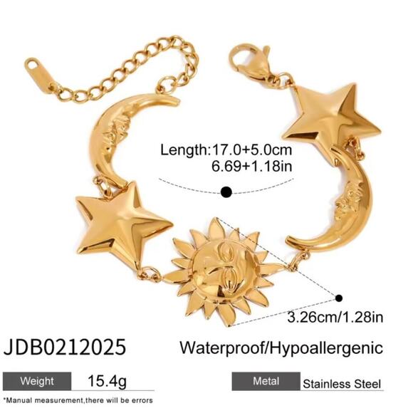 Gold Moon Star Sun Two Piece Chain Bracelet Set - Picture 10 of 10